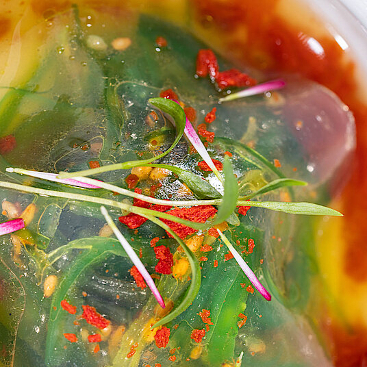 The fourth course of the vegetarian Eatrenalin menu 'Green Dimensions Exclusive' In the room 'Ocean', we will indulge you with sensual tastes from the depth of the ocean.