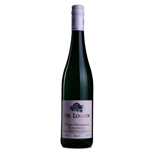 Eine Flasche des Weines "Ürziger Würzgarten Riesling Kabinett"