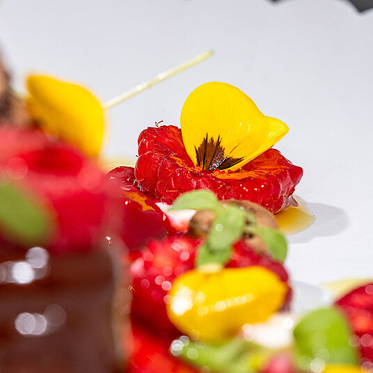 The eighth course of the vegetarian Eatrenalin menu 'Green Dimensions' In the room 'Incarnation', you will experience a sweet transformation.