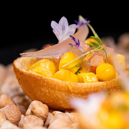 The second course of the vegetarian Eatrenalin menu 'Green Dimensions' In the room 'Waterfall', the course 'A ritual for your palate' awaits you.